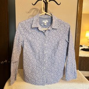 Pretty Light Blue Floral/Pinstripe Croft & Barrow Button-Down Blouse - PS